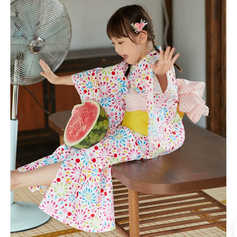 

Summer All Cotton Japanese Children's Kimono Yukata Girls' Dress Performance Dress