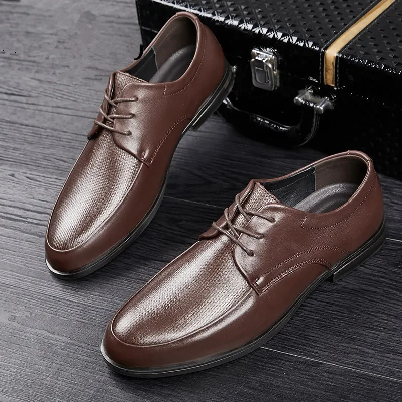 

Derby Shoes Men PU Solid Low Heel Lace-up Round Toe Business Dress Shoes Comfortable Classic hard-wearing Banquet Wedding Shoes