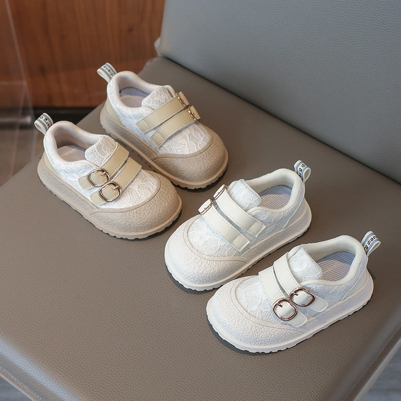 

2025 Autumn New Baby Flats Sweet Lace Elegant Kids Walking Shoes Toes Capped Double Hook &loop Girls Princess Shoes Soft Sole