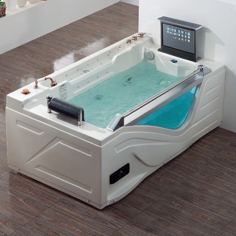 Rectangular Waterfall Bath Luxury Jacuzzi Acrylic Indoor Spa Bath with TV