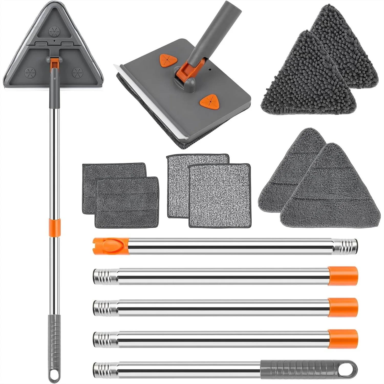 

Baseboard Cleaner Tool with 86" Extension Pole, Folding Wall Mop with Squeegee, 8 Reusable Pads for Baseboard, Wall, Ceiling