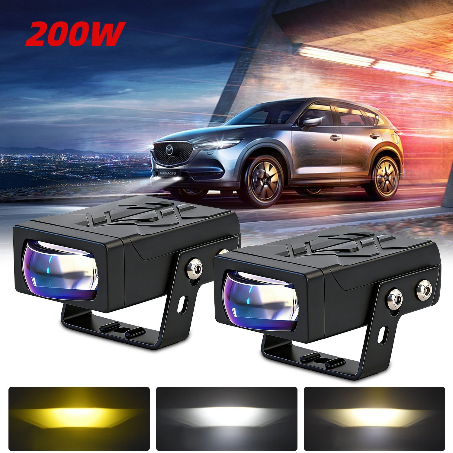 Projecteur de travail pour voiture 200W, super lumineux, longue portée, pour moto, jeep, tracteur, phare antibrouillard, grille tout-terrain, lentille de projecteur matricielle 12V 24V