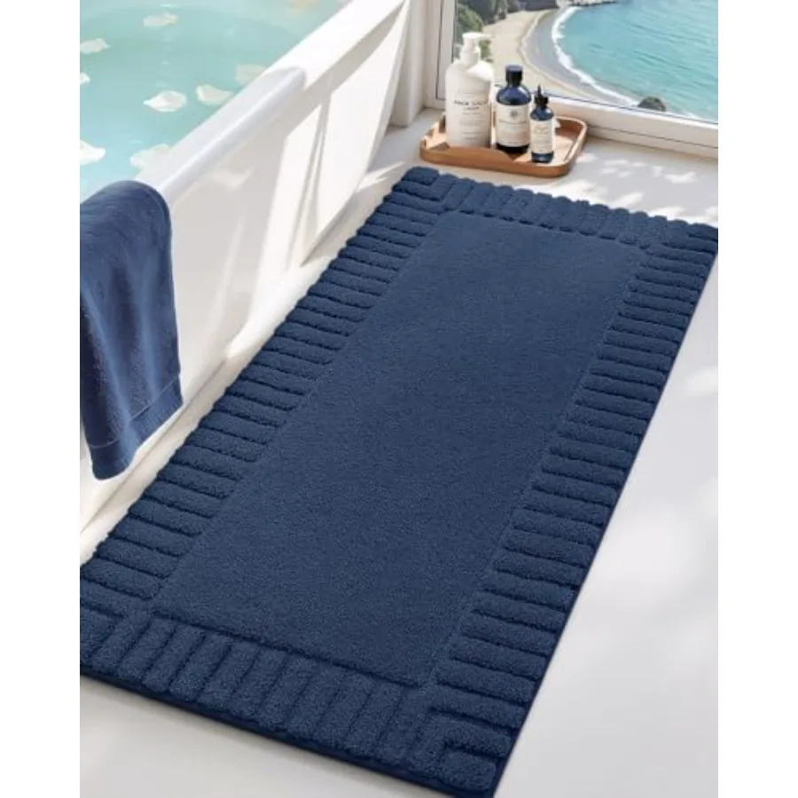 

Long Navy Bathroom Runner Rug Absorbent Bath Rugs Non Slip Washable Soft Bath Mats for Bathroom Floor Shower Bathtub Laundry