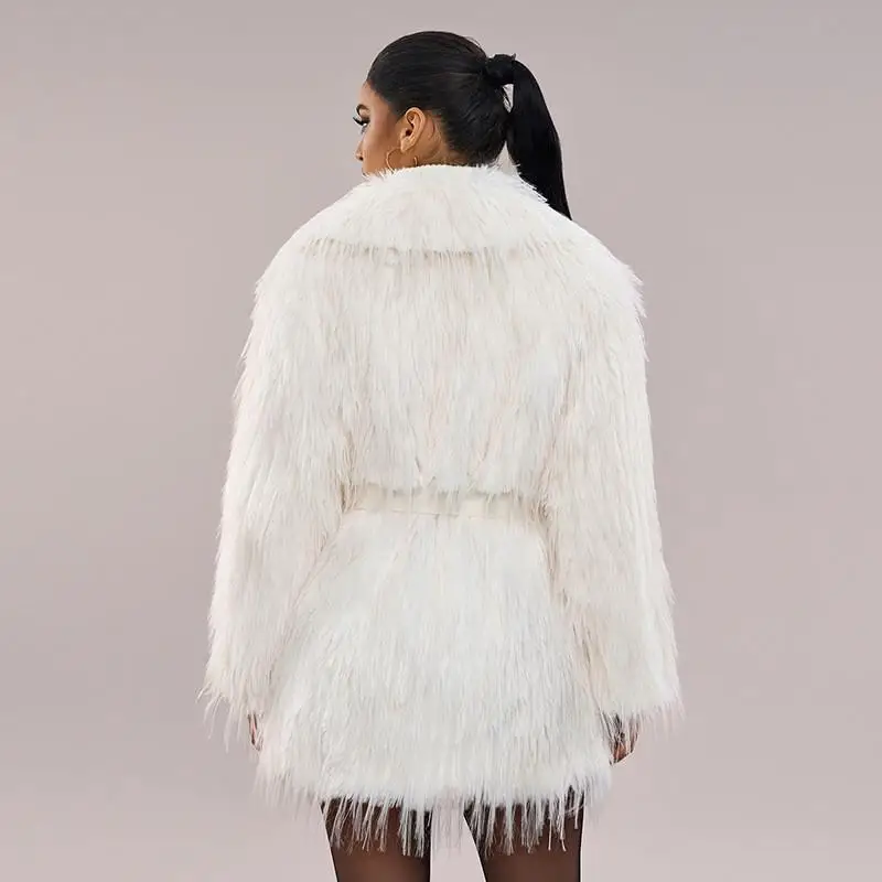 معطف فرو نسائي أنيق للخريف والشتاء بحزام طويل Sve Urban Sle سترة من الفرو الصناعي لمنتصف العمر