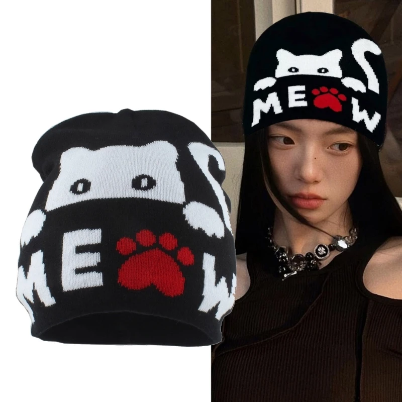 Knit Hats Meow Knit for Women Hip Hop Hat Unique Hat Costume Props Skull Caps Highlight for Trendsetting