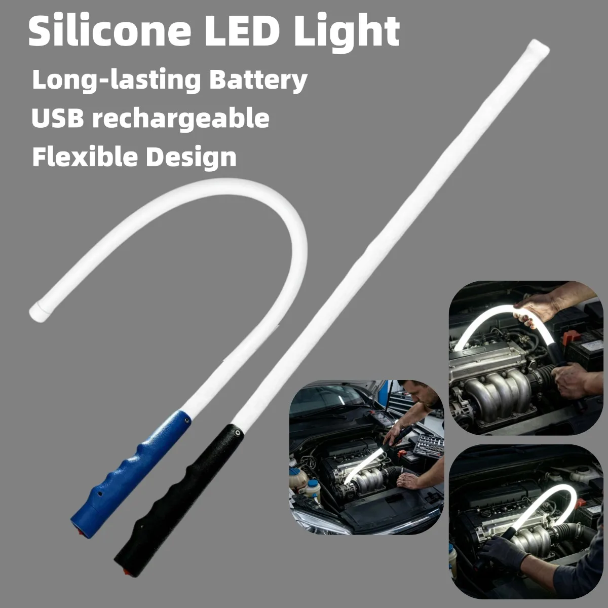 360° Foldable Soft Rubber LED Strip Worklight For Auto Repair,Rechargeable Wide Beam Mechanic Light for Narrow Space Maintenance
