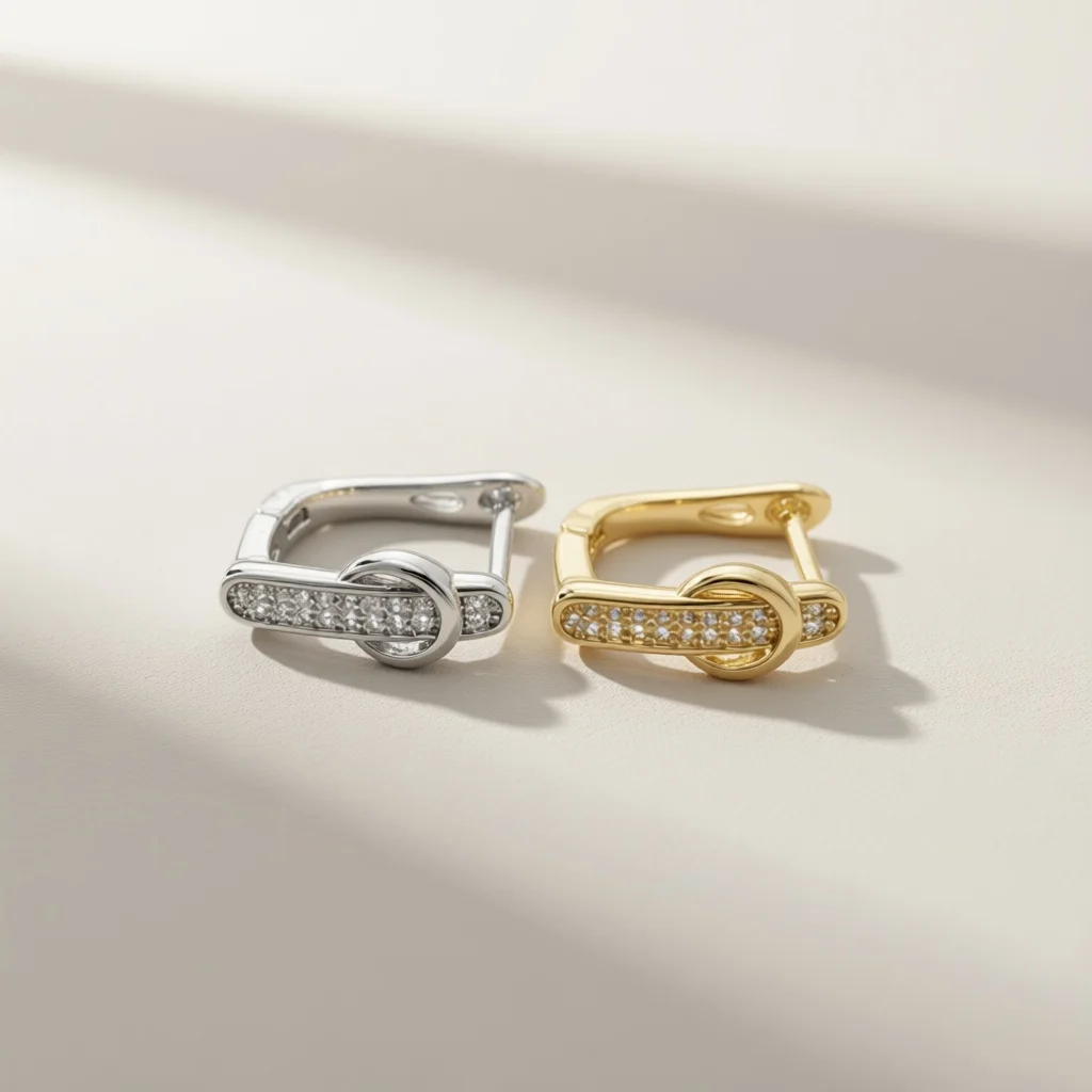 Rectangle Huggie Hoop Earrings, Full Paved Cubic Zirconia Square Click‑Top Earrings, Minimalist Gold Tone Gift for Women Girls
