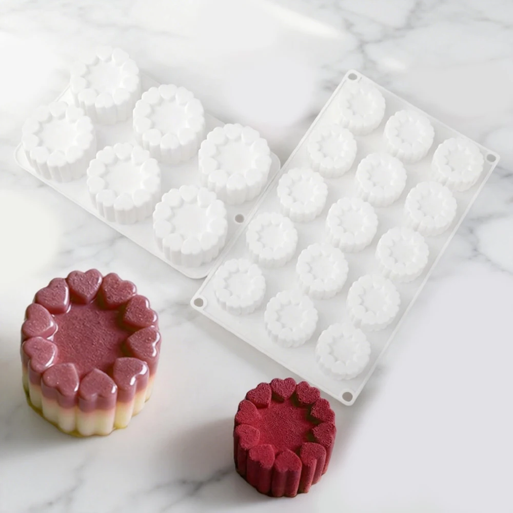 6 oder 15-fach runde Herzform Silikon-Mousse-Kuchenform Schokoladenform Dessert-Backwerkzeuge