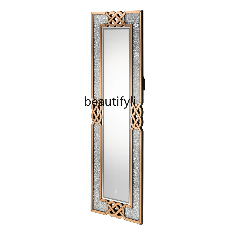 French Entry Lux Wind Floor Full-Length Mirror Household Entrance Wall Hanging Rhinestone Led Bedroom Full-Length Mirror