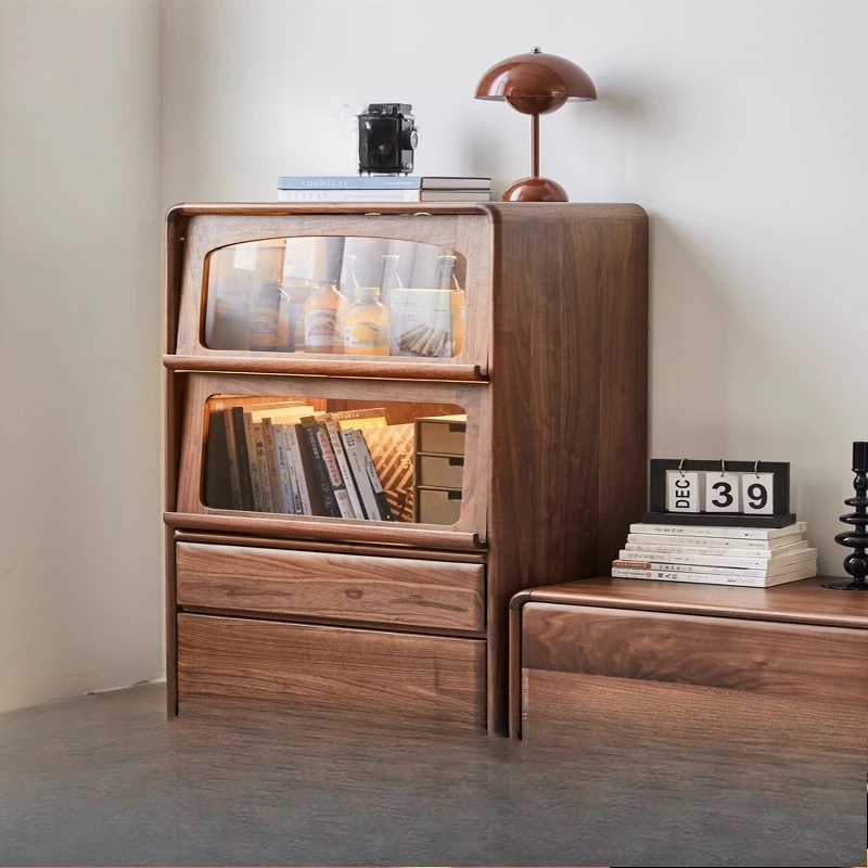 Solid wood side cabinet, black walnut dining room wine cabinet, modern simple drawer cabinet in the bedroom, storage side cabine