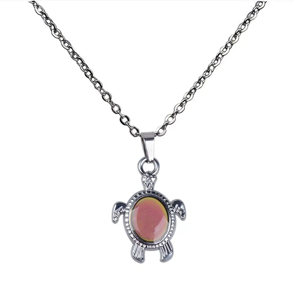Color Changing Mood Stone Jewelry Set Adjustable Turtle Necklace Ring Stainless Steel Chains for Women Men Teen Fashion