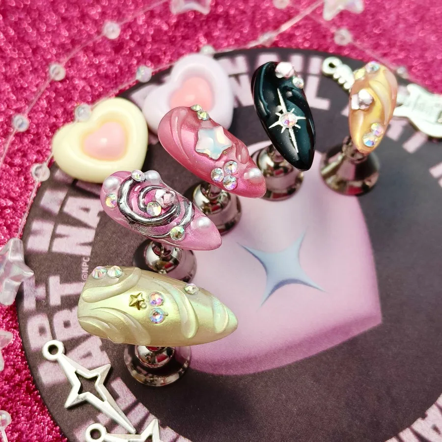 مجموعة مكونة من 10 قطع من الأظافر المزيفة المضغوطة يدويًا، أظافر صناعية سحرية متعددة الألوان، مجموعة أظافر صناعية ملونة وجميلة، #4