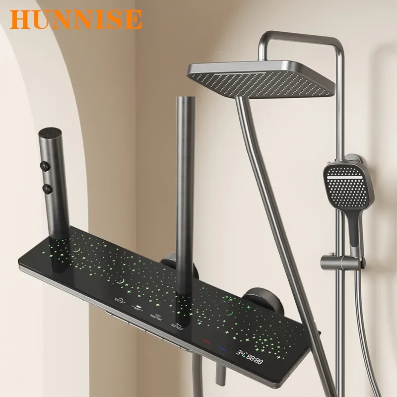 Star Sky Piano Digital Bathroom Shower System Faucet 12 Inch Rain Shower Head Copper Bath Mixer Tap Hot Cold Digital Shower Set