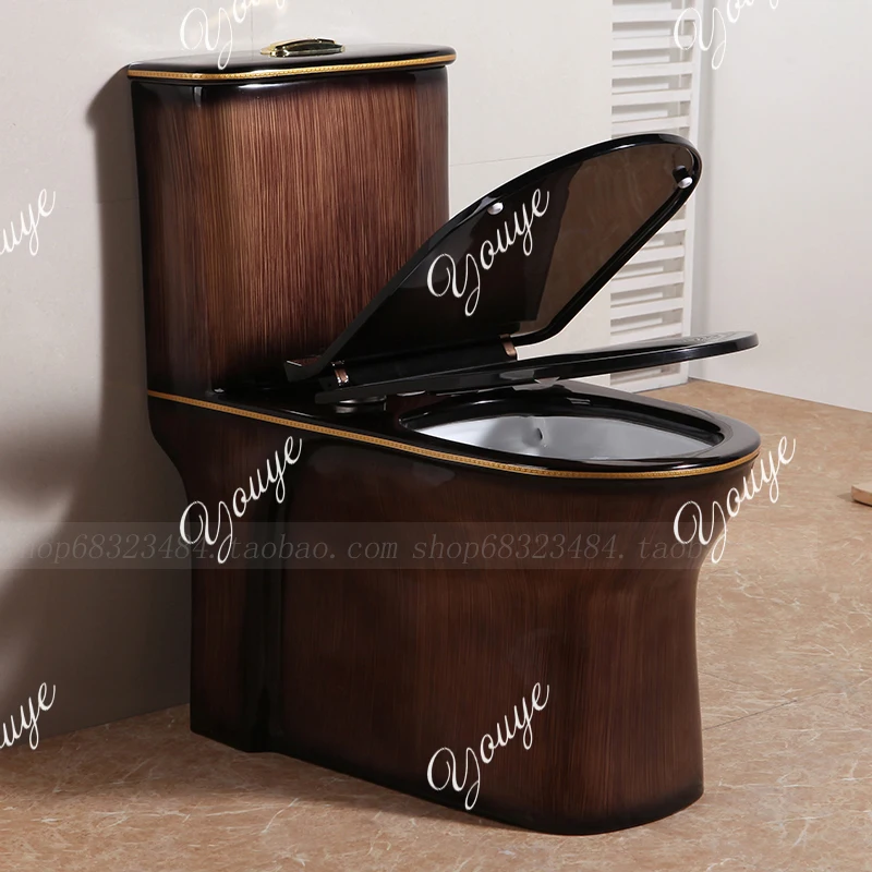 Wood grain toilet toilet household flush toilet marble grain color toilet super swirl water saving large diameter