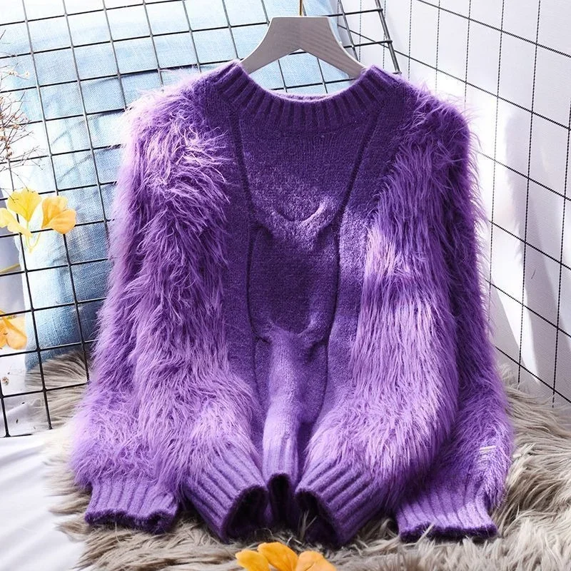 

Twist Imitation Mink Wool Pullover Sweater Women Loose and Lazy Autumn Winter New Japanese Round Neck Foreign Style Sweater Top