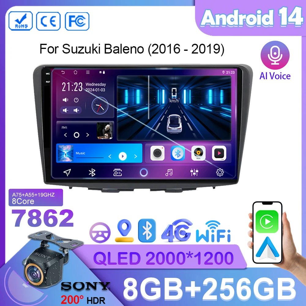 Android 14 For Suzuki Baleno 2016 2017 2018 2019 GPS Screen Support Raer Camera Carplay OBD Car Multimedia Radio Video Player