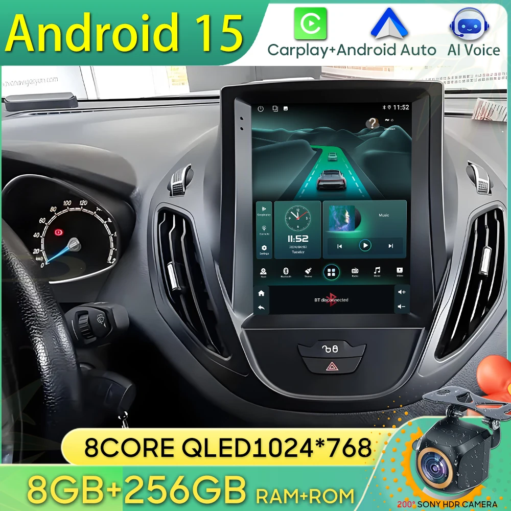 Android 15 Car Radio For Ford B-Max Transit Courier Tourneo 2012 - 2018 GPS Navigation Android Auto Carplay Wifi 4G Unit No 2din