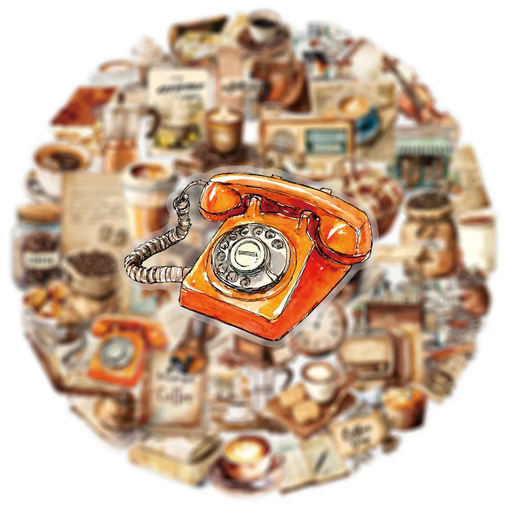 50PCS 레트로 커피 스티커 노트북 전화 기타 스케이트 보드 컴퓨터 워터 컵 방수 데스크탑 장식 스티커