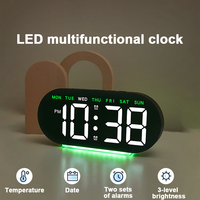 Portable Digital Alarm Clock Three-Level Adjustable Brightnes Week/Date/Temp/Night light/Two sets of alarm LED Clock for Bedroom