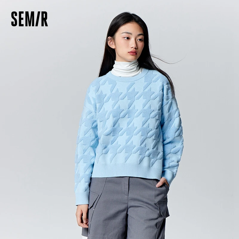 Semir Sweater Women Loose Fashion Temperament 2024 New Winter Thousand Bird Check Literary Pullover Sweater