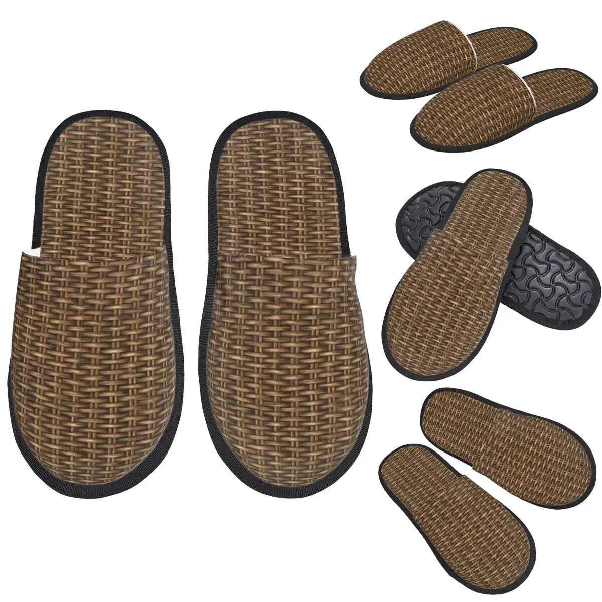 

Custom Braided Rattan Wood Wicker Slippers Memory Foam Warm Soft Women House Slipper Indoor Comfy Shoes