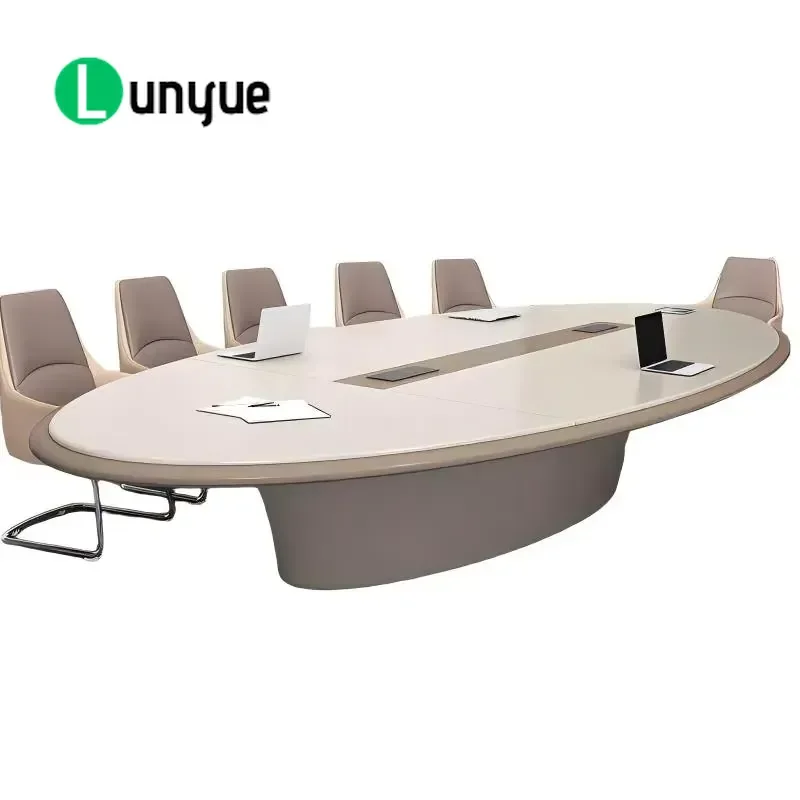High End Solid Wood Modular Eco Friendly Conference Table Simple Modern Oval Shaped 10 Seater Negotiation Desk for Office