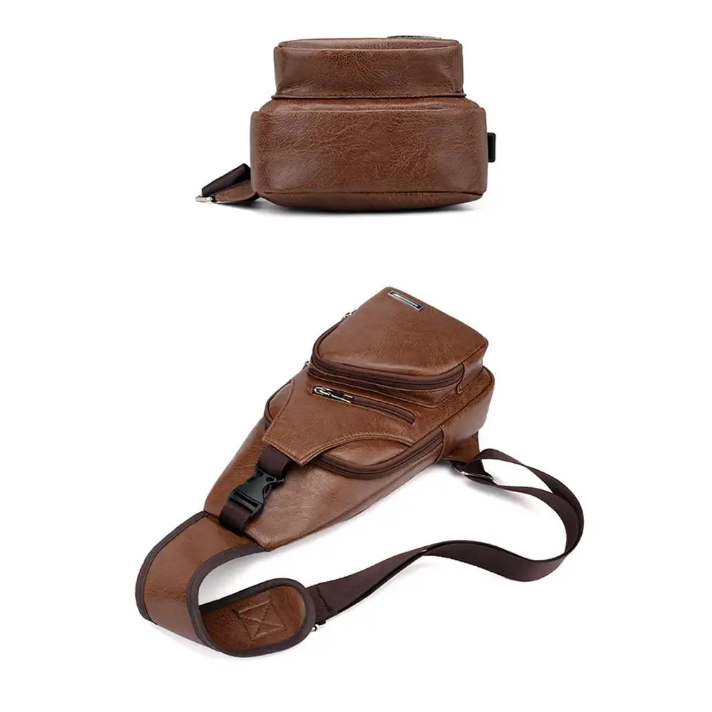 Modische Herren-Brusttasche aus PU-Leder mit USB-Ladeanschluss, lässige Umhängetasche, diebstahlsichere Reisetasche für Männer, Arbeitstasche – Detail 17
