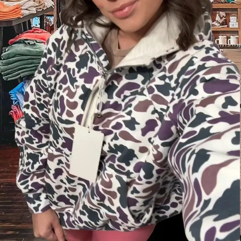 Fashionable Comfortable Camouflage Print Half Zip Women's Short Outerwear Other Material 100% Spring Seasonal Ladies Jacket
