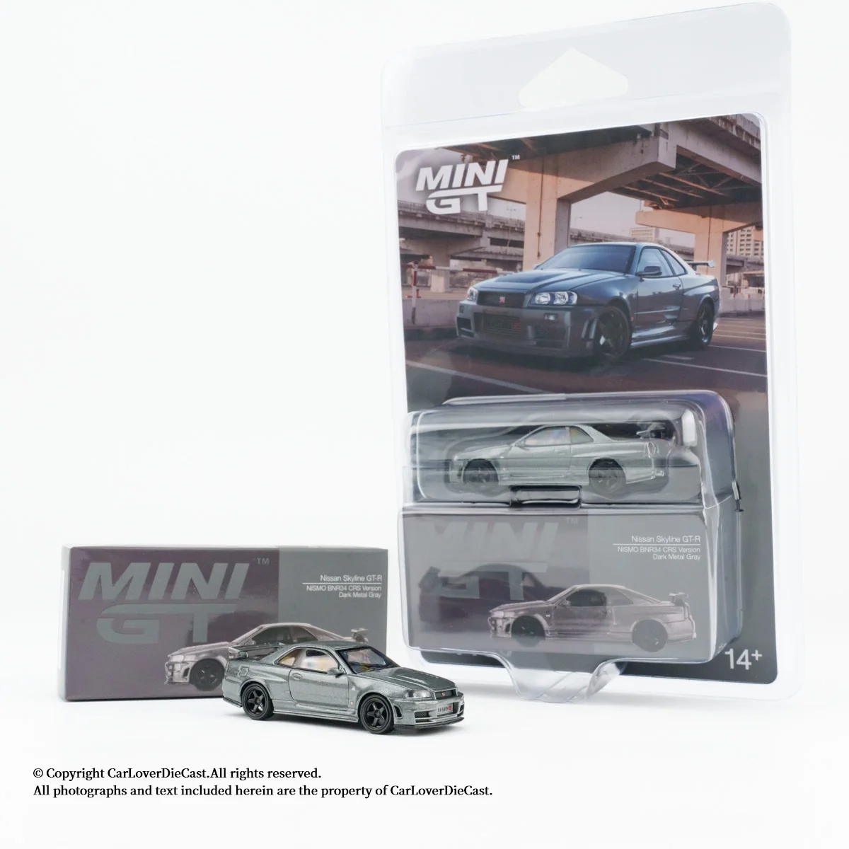 

MINIGT 1:64 Nissan Skyline GT-R Dark Metal Gray (NISMO BNR34 CRS) Alloy Diecast Car Model Collection