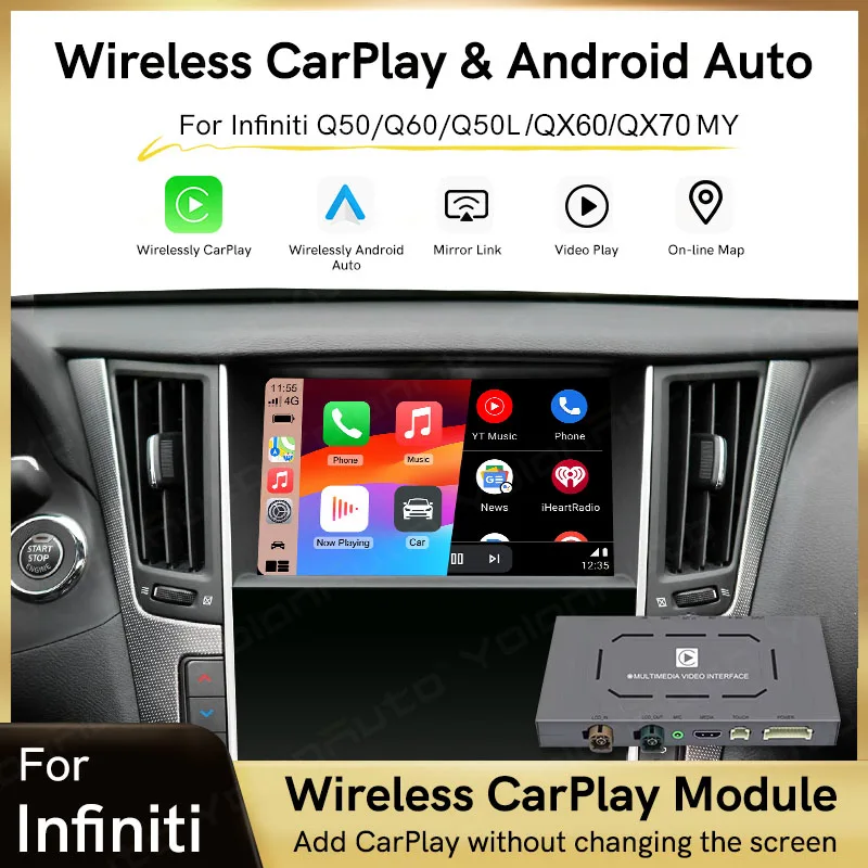 YolanAuto беспроводной CarPlay Android авто модуль для Infiniti Q50 Q50L Q60 QX50 QX60 QX70 послепродажный комплект для модернизации автомобиля YolanAuto беспроводной CarPlay Android авто модуль для Infiniti Q50 Q50L Q60 QX50 QX60 QX70 послепродажный комплект для модернизации автомобиля
