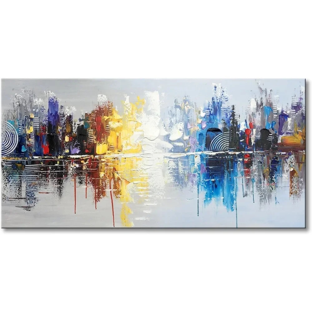 

Hand Drawn Cityscape Modern Oil Painting on Canvas Reflection Abstract Wall Art Decoration Decorative Paintings Home Decorations