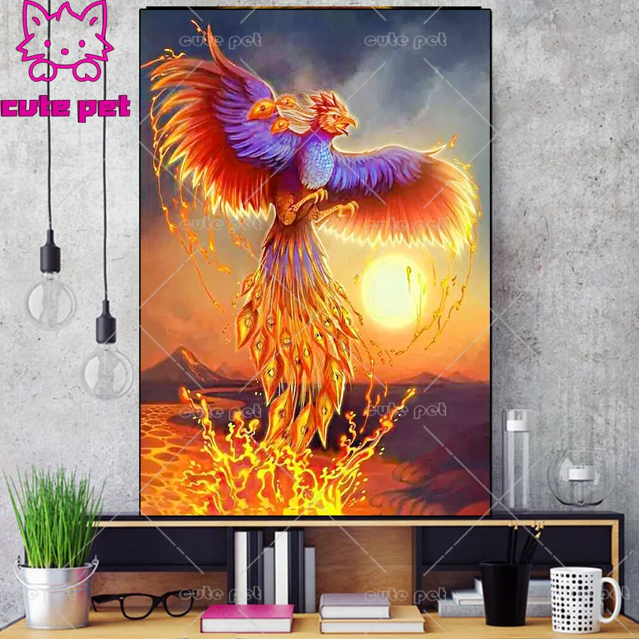 cute pet Diy diamond painting Phoenix Divine bird full Square round drill cross stitch 5d Diamond Embroidery mosaic home decor