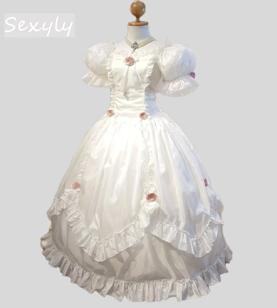 

Gatsby Medieval Wedding Dress With 3D Florals Short Sleeve Victorian Bride Dress Duchess Boho Civil War Bridal Gowns Customized