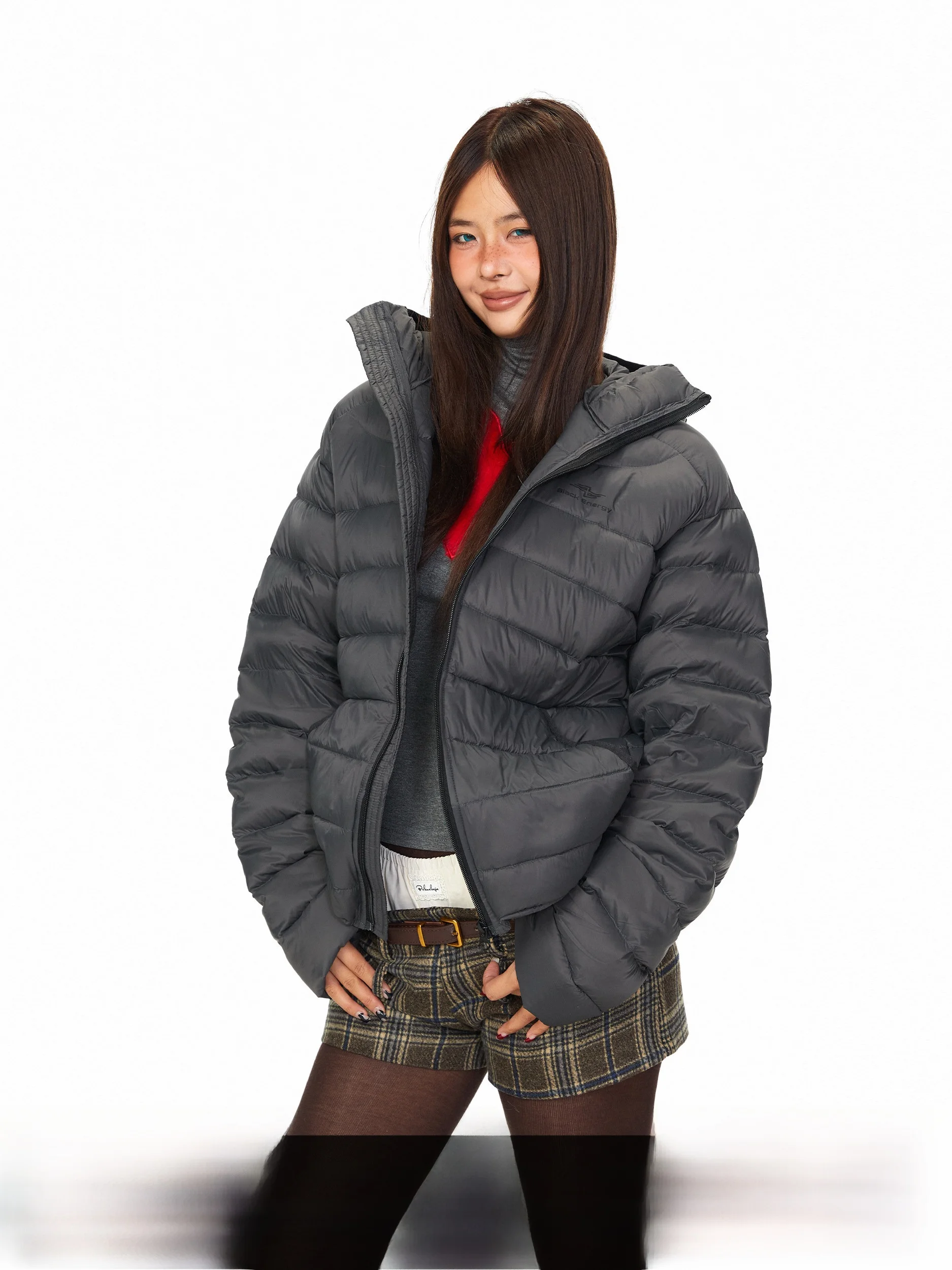 

Blabb White Du down Puffer Jaet, женское зимнее повседневное свободное теплое пальто с капюшоном и принтом в рубчик, американский бренд