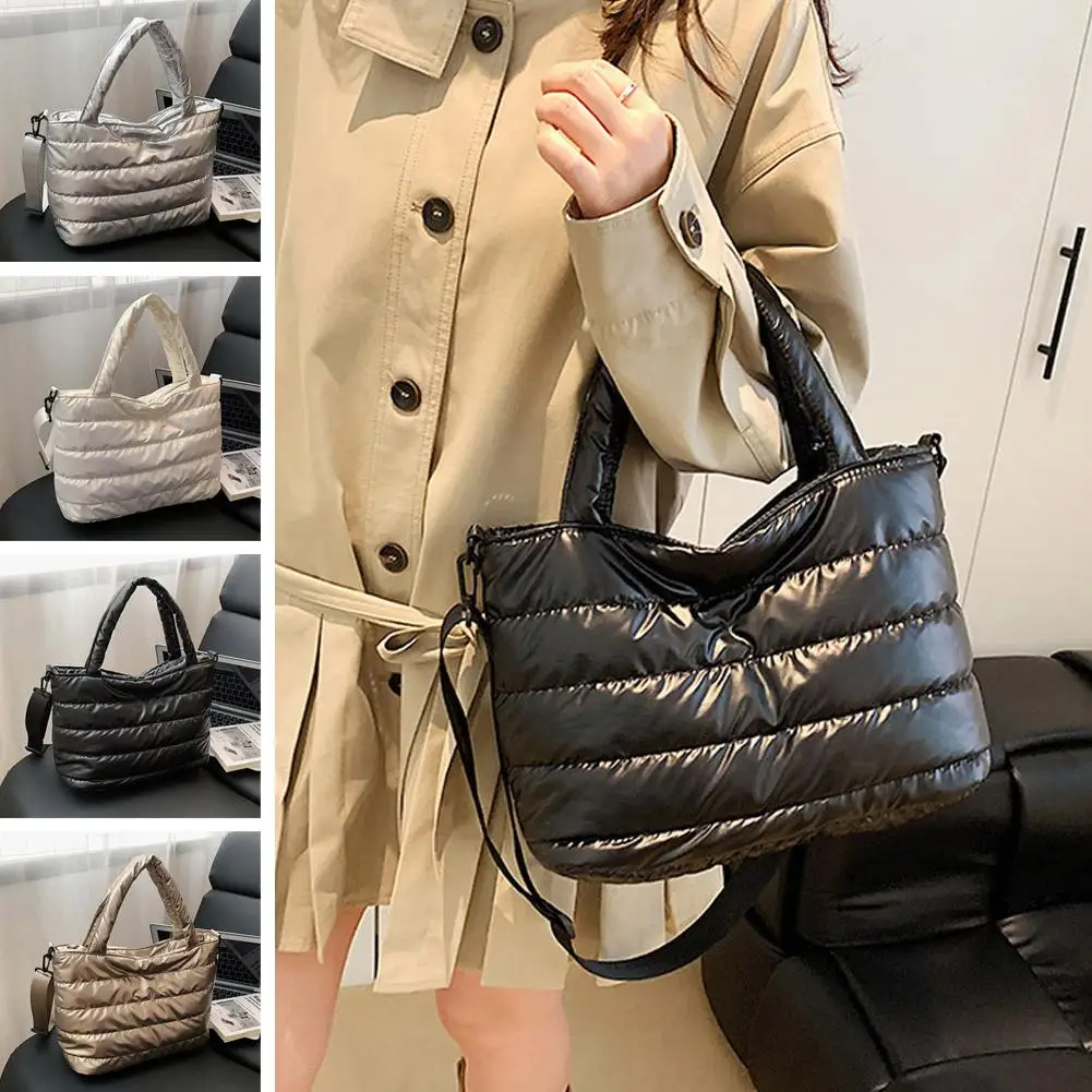 Damenhandtaschen, leichte Puffy-Handtasche mit großem Fassungsvermögen, gesteppte Schultertasche mit verstellbarem Riemen, Puffer-Tragetasche, Einkaufstasche – Detail 35