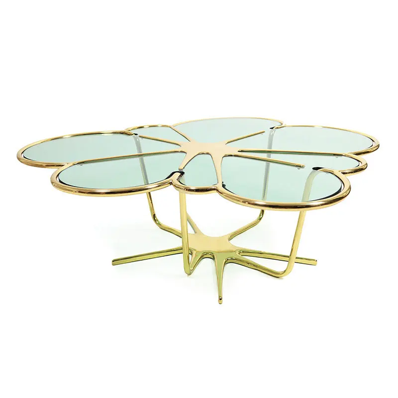 Petal-shaped tempered glass coffee table simple modern living room special-shaped tea table stainless steel coffee table