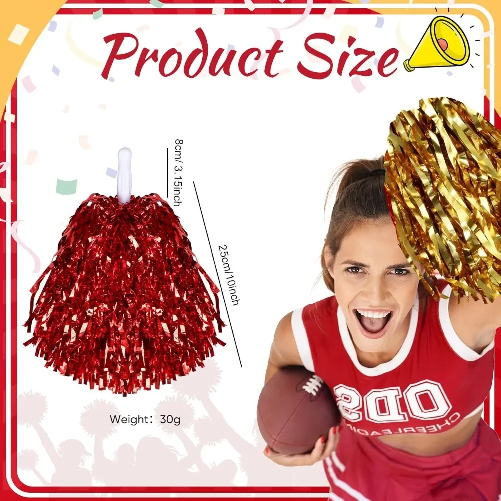 Cheerleader pom-poms, cheerleader foil pompoms with baton handles, suitable for kids girls cheerleading sports dance team