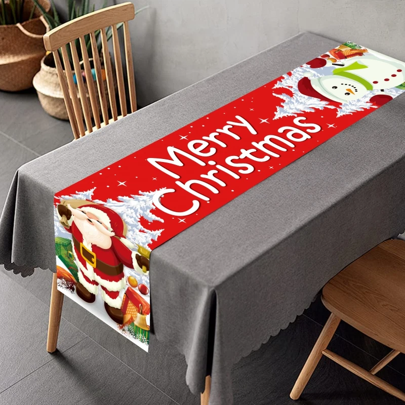 Christmas Gnome Santa Linen Table Runner Wedding Party Decorations 2024 New Year Table Cover Table Runner Navidad Decorations