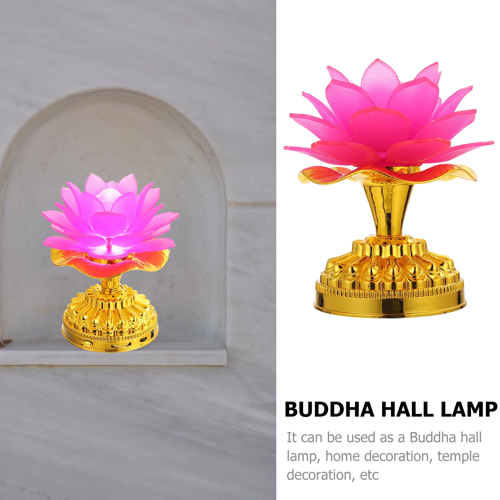 

1Pcs LED Lotus Shape Lamp Color Changing Buddha Hall Light Small Lightweight Durable Buddhist Table Decor LED Lamp