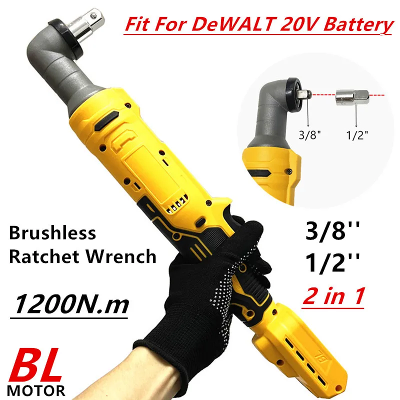 

1200NM Brushless Ratchet Wrench 3/8'' 1/2'' 2 in 1 Cordless Electric Wrench Car Repair Power Tools Fit For DeWALT 20V Battery