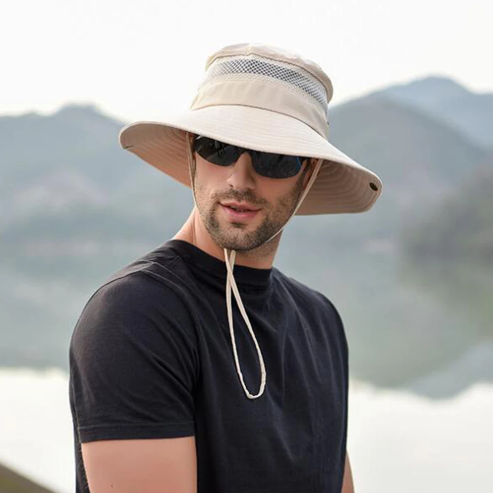 

Outdoor Sunscreen Fishing Hat Uv Protection Breathable Mesh Wide Brim Adjustable Cord Lightweight Headgear For Camping Hiking