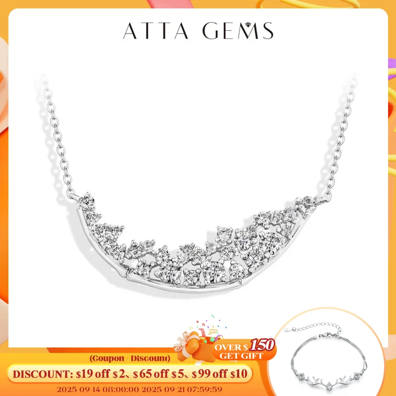 

ATTAGEMS Round Cut Moissanite Diamond Necklace Moon shape for Women Girl 925 Sterling Silver Birthday Party Jewelry High Quality