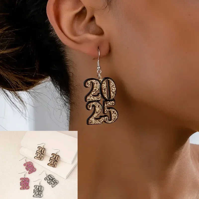 2025 Multicolor Acrylic Number Dangle Earrings Women Creative Fashion Shining Earring New Year Ear Accessory