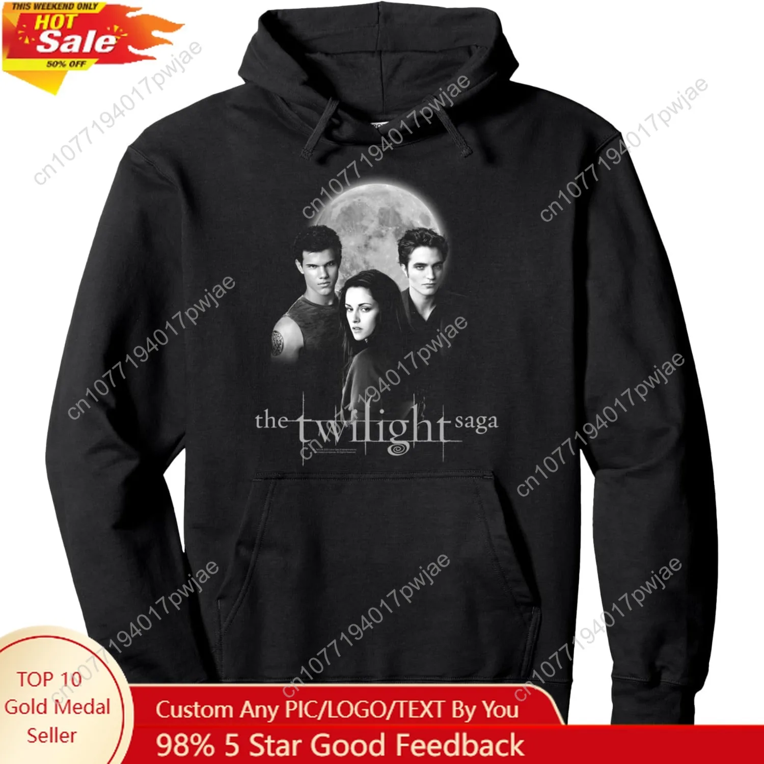 

Twilight Saga Black & White Photo Jacob, Bella, Edward Movie Pullover Hoodie