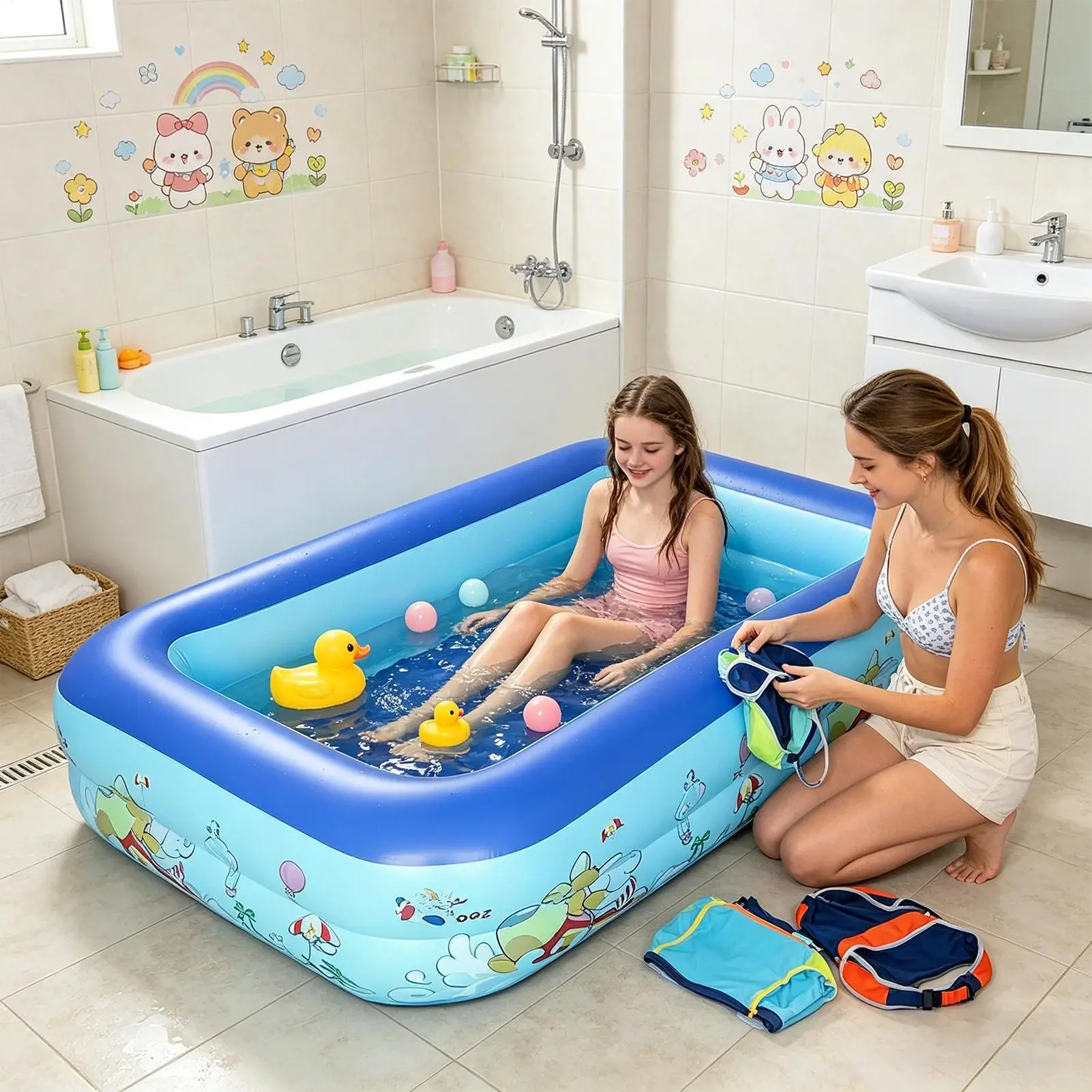 Large Portable Inflatable Pool Kids Summer Blow Up Swimming Pool for Boys Girls Indoor Outdoor Garden Yard Beach Kindergarten