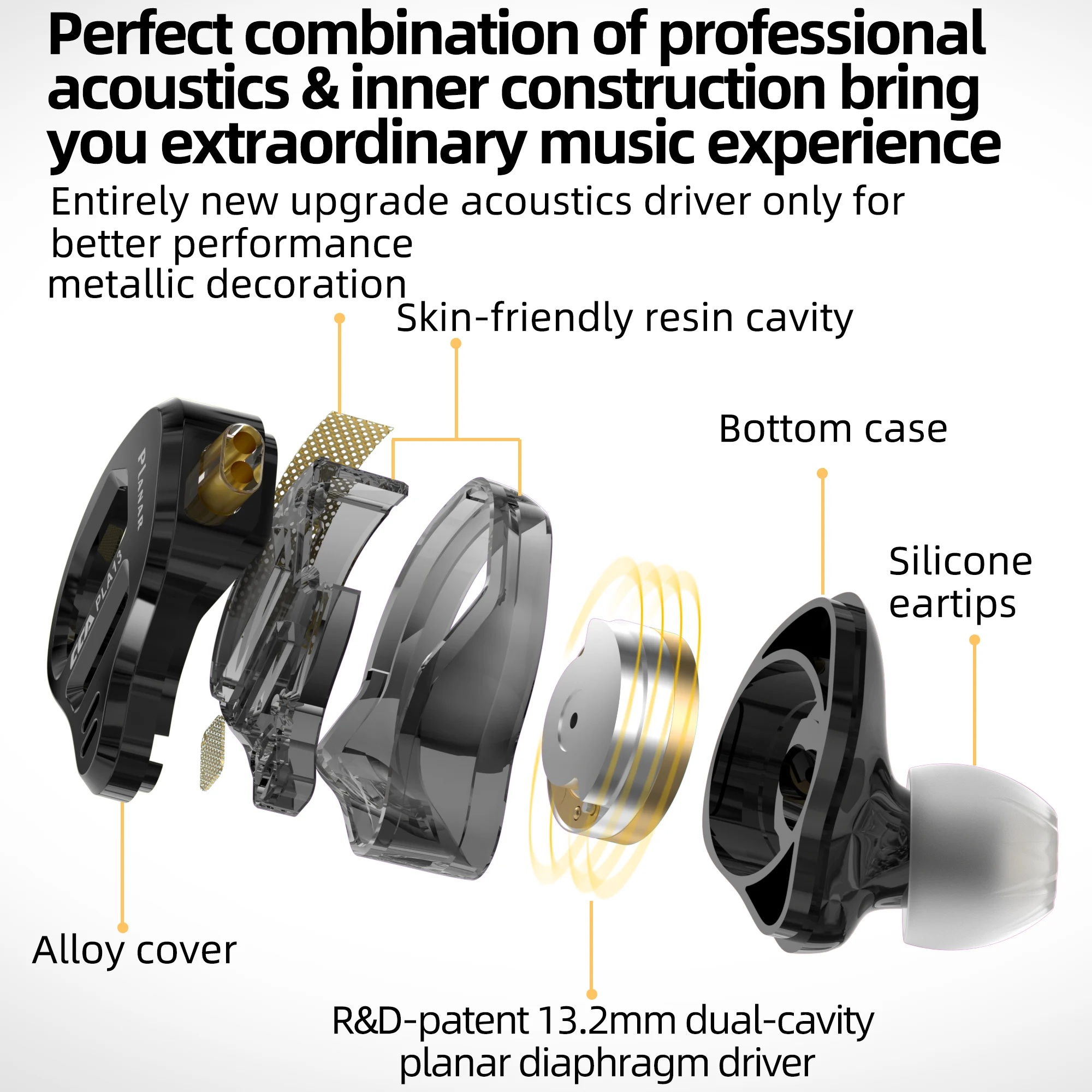 CCA PLA13ชุดหูฟังแบบมีสาย Orthodynamic Driver In Ear Monitor หูฟังหูฟังพร้อมไมโครโฟน HIFI Bass กีฬาหูฟัง
