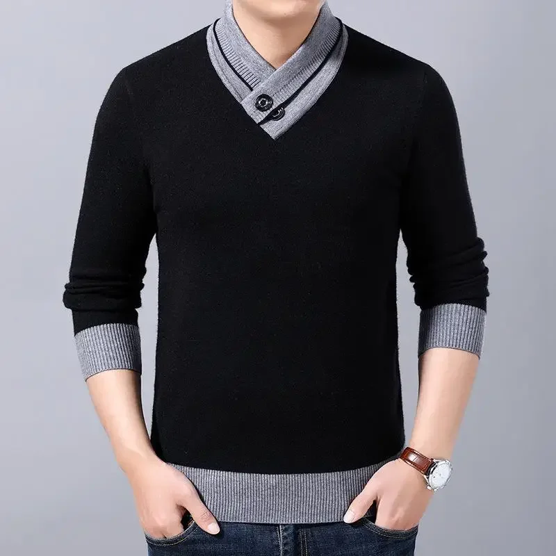 New Men's Sweater Slim Pullover South Korea Fashion Men's Street Fashion Luxury Designer Top British Knitted Backing Shirt