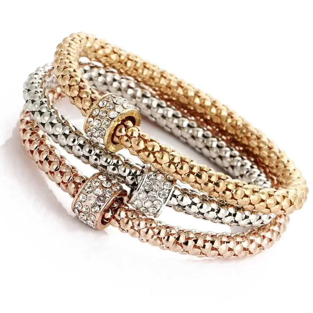 Ensemble de bracelets à breloques en argent plaqué or rose pour femme, cœur, couronne, papillon, théâtre, document, jonc, bijoux, 3 pièces