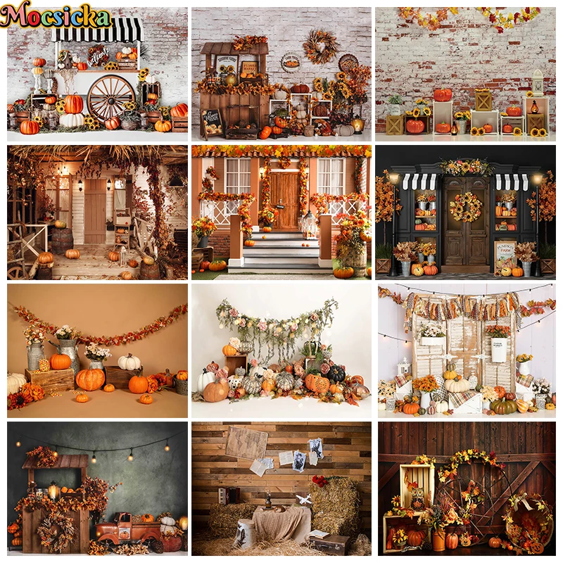 

Autumn Thanksgiving Backdrop Photography Pumpkin Fall Harvest Background Baby Shower Birthday Party Decor Studio Photo Props