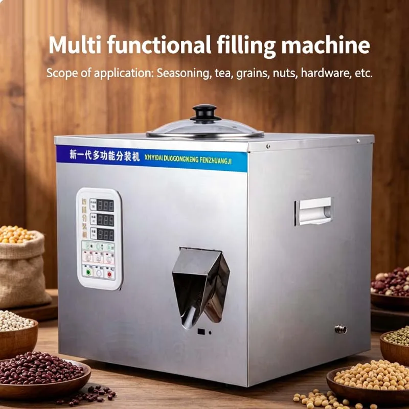 

Semi Automatic Spiral Quantitative Snacks Popcorn Gummy Potato Chips Cookies Tea Nut And Herbs Weighing Filling Machine